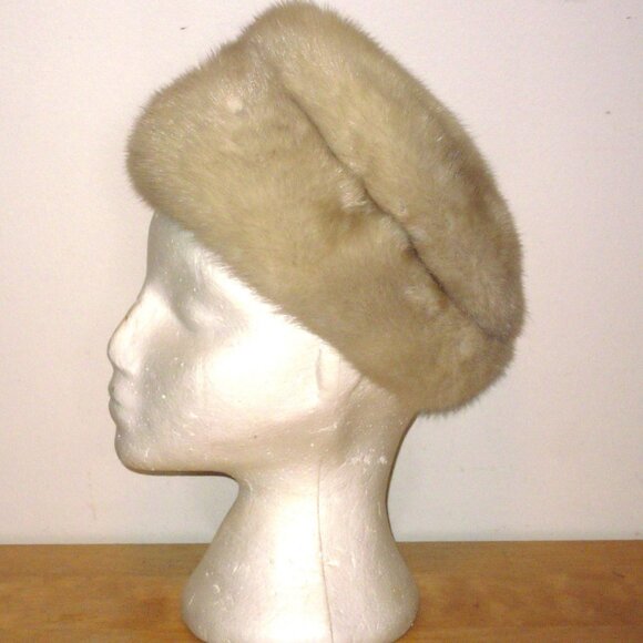 1960'S Vintage Genuine Real WHITE Fur Hat Mink Sz Small Hurtig Furriers - Picture 2 of 5